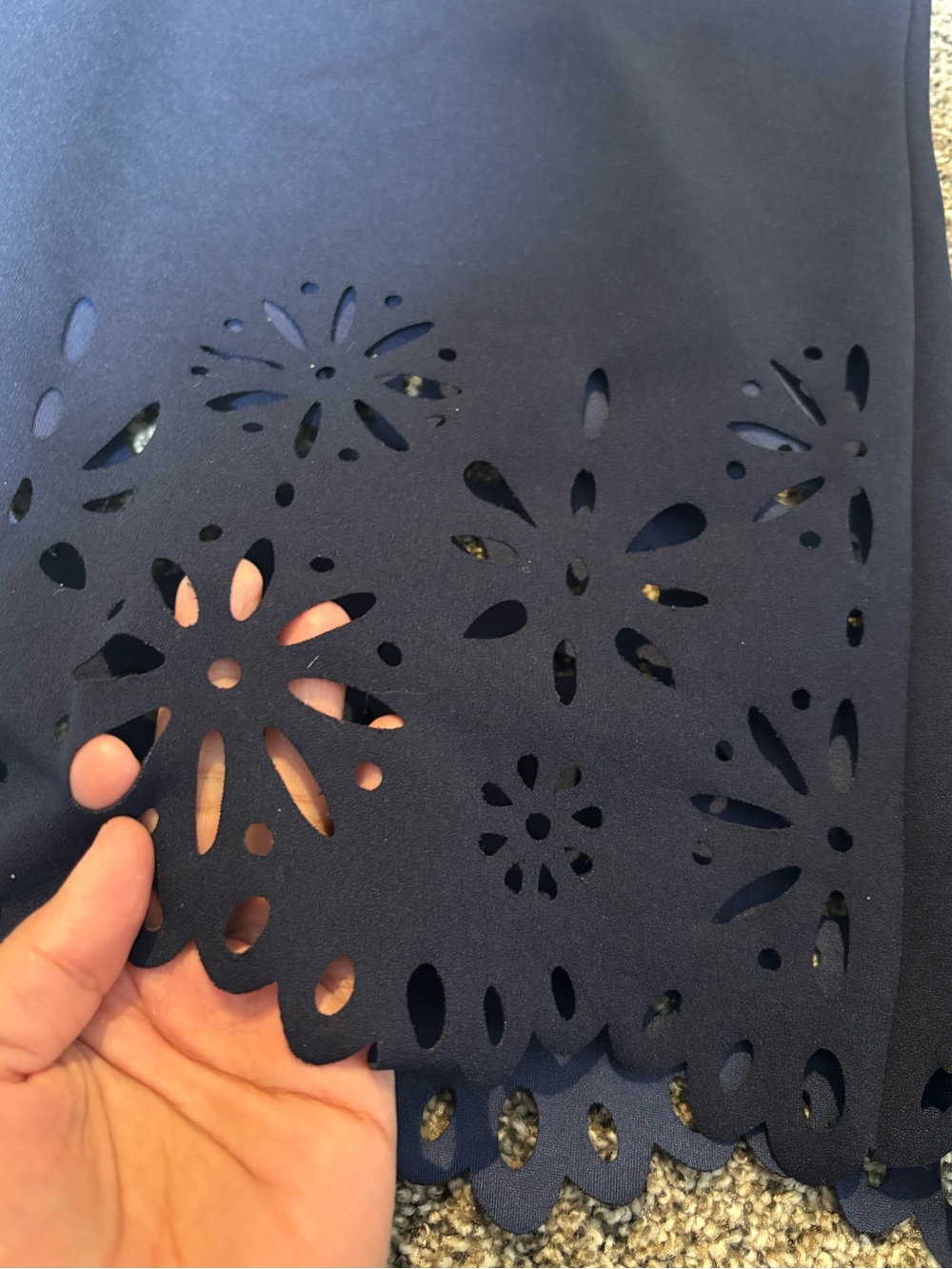 Navy Blue Wide Leg Cropped Pants with cutout design - Picture 6 of 8